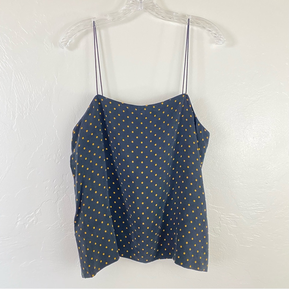 Everlane Size 10 Black Polka Dot Spaghetti Strap Side Slit Flowy Blouse